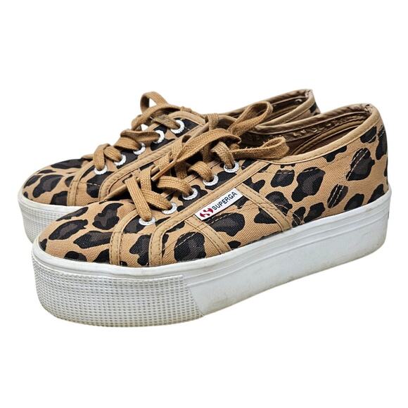 Superga 38 Platform Flatform Leopard Print Sneaker Casual Trainer Boho - Picture 1 of 6